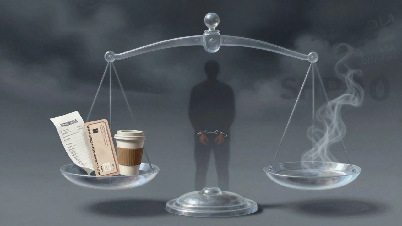 A legal scale balancing lawful companionship items against shadowy consequences of illegal activity.