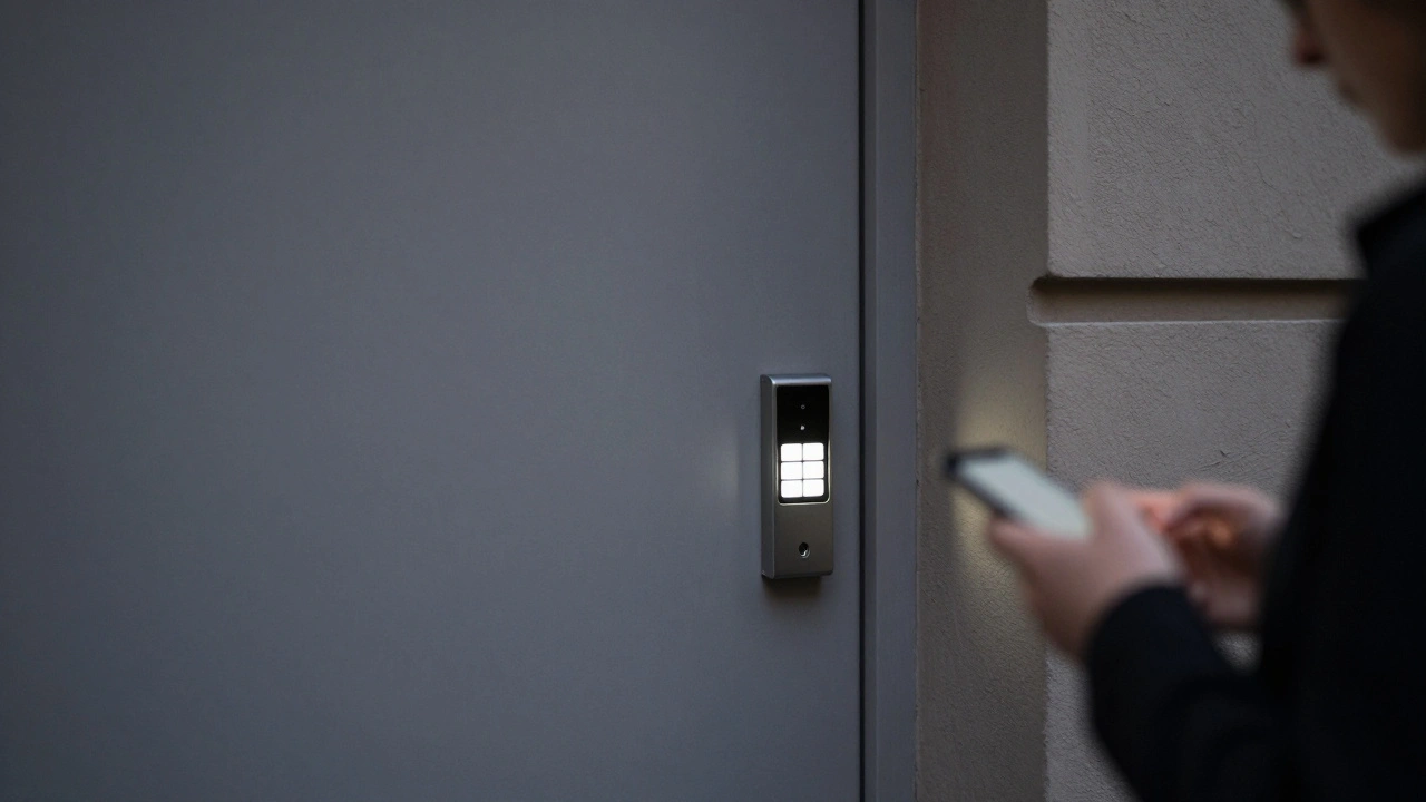 A private apartment entrance with no signage or cameras, emphasizing discretion and security.